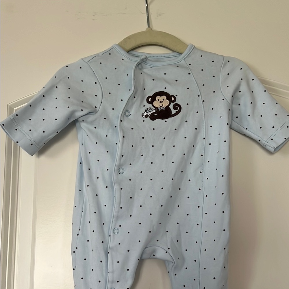 Little Me | (NB) Baby Blue Polka Dot Monkey One Piece - Picture 2 of 5
